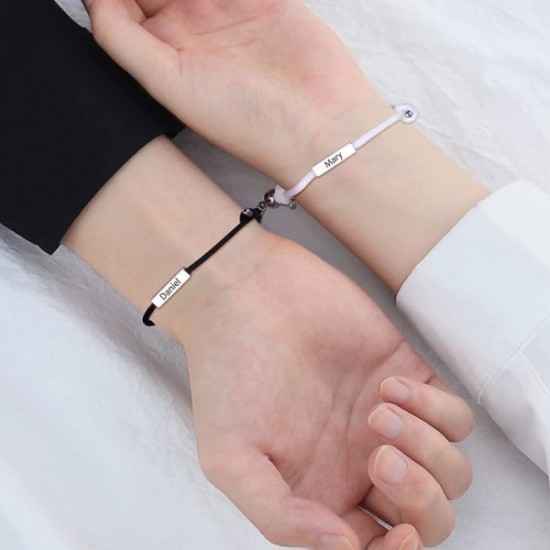 Custom Couple Bracelets Personalized Nameplated Date Engraved ID Matching Couple Bracelets For Boyfriend And Girlfriend Personalized Braided Rope Bracelets For Women Men Custom Couple Bracelets Personalized Nameplated Date Engraved ID Matching Couple Bracelets For Boyfriend And Girlfriend Personalized Braided Rope Bracelets For Women Men